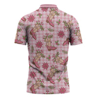 Pink Paniolo Palaka Hawaiian Cowgirl Christmas Zipper Polo Shirt LT9 - Polynesian Pride