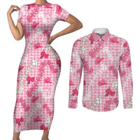 Paniolo Palaka Hawaiian Cowgirl Couples Matching Short Sleeve Bodycon Dress and Long Sleeve Button Shirt LT9 Pink - Polynesian Pride