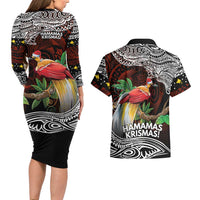 Papua New Guinea Christmas Couples Matching Long Sleeve Bodycon Dress and Hawaiian Shirt LT9 - Polynesian Pride
