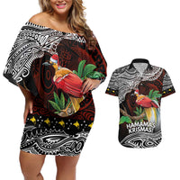 Papua New Guinea Christmas Couples Matching Off Shoulder Short Dress and Hawaiian Shirt - Polynesian Pride