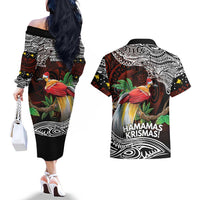 Papua New Guinea Christmas Couples Matching Off The Shoulder Long Sleeve Dress and Hawaiian Shirt LT9 - Polynesian Pride