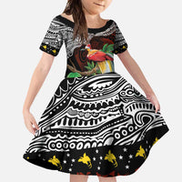 Papua New Guinea Christmas Family Matching Long Sleeve Bodycon Dress and Hawaiian Shirt LT9 Daughter's Dress Black - Polynesian Pride