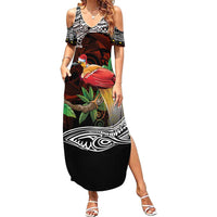 Papua New Guinea Christmas Family Matching Summer Maxi Dress and Hawaiian Shirt LT9 Mom's Dress Black - Polynesian Pride