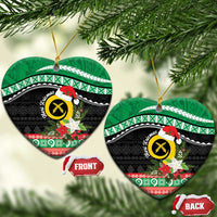 Vanuatu Pig's Tusk Meri Krismas! Ceramic Ornament Vanuatuan Sand Drawing Pattern LT9 Heart Green - Polynesian Pride