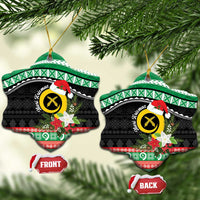 Vanuatu Pig's Tusk Meri Krismas! Ceramic Ornament Vanuatuan Sand Drawing Pattern LT9 Snow Flake Green - Polynesian Pride