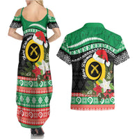 Vanuatu Pig's Tusk Meri Krismas! Couples Matching Summer Maxi Dress and Hawaiian Shirt Vanuatuan Sand Drawing Pattern LT9 - Polynesian Pride