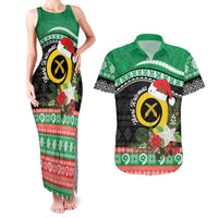 Vanuatu Pig's Tusk Meri Krismas! Couples Matching Tank Maxi Dress and Hawaiian Shirt Vanuatuan Sand Drawing Pattern LT9 Green - Polynesian Pride
