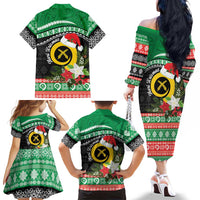 Vanuatu Pig's Tusk Meri Krismas! Family Matching Off The Shoulder Long Sleeve Dress and Hawaiian Shirt Vanuatuan Sand Drawing Pattern LT9 - Polynesian Pride