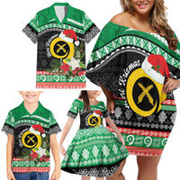 Vanuatu Pig's Tusk Meri Krismas! Family Matching Off Shoulder Short Dress and Hawaiian Shirt Vanuatuan Sand Drawing Pattern LT9 - Polynesian Pride