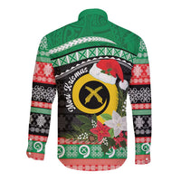 Vanuatu Pig's Tusk Meri Krismas! Long Sleeve Button Shirt Vanuatuan Sand Drawing Pattern LT9 - Polynesian Pride