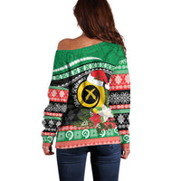 Vanuatu Pig's Tusk Meri Krismas! Off Shoulder Sweater Vanuatuan Sand Drawing Pattern LT9 - Polynesian Pride