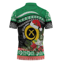 Vanuatu Pig's Tusk Meri Krismas! Zipper Polo Shirt Vanuatuan Sand Drawing Pattern - Polynesian Pride