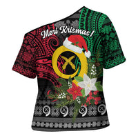 Vanuatu Pig's Tusk Meri Krismas! Cross Shoulder Shirt Vanuatuan Ancient Art Spirit LT9 - Polynesian Pride