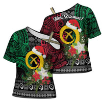 Vanuatu Pig's Tusk Meri Krismas! Cross Shoulder Shirt Vanuatuan Ancient Art Spirit LT9 - Polynesian Pride