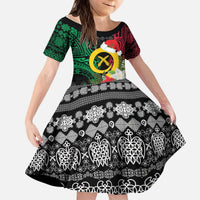 Vanuatu Pig's Tusk Meri Krismas! Kid Short Sleeve Dress Vanuatuan Ancient Art Spirit LT9 KID Black - Polynesian Pride