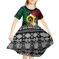 Vanuatu Pig's Tusk Meri Krismas! Kid Short Sleeve Dress Vanuatuan Ancient Art Spirit LT9 - Polynesian Pride