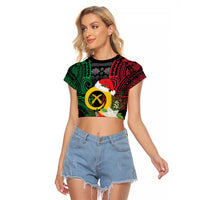 Vanuatu Pig's Tusk Meri Krismas! Raglan Cropped T Shirt Vanuatuan Ancient Art Spirit LT9 Female Black - Polynesian Pride