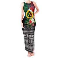 Vanuatu Pig's Tusk Meri Krismas! Tank Maxi Dress Vanuatuan Ancient Art Spirit LT9 Women Black - Polynesian Pride