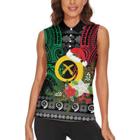 Vanuatu Pig's Tusk Meri Krismas! Women Sleeveless Polo Shirt Vanuatuan Ancient Art Spirit LT9 - Polynesian Pride