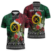 Vanuatu Pig's Tusk Meri Krismas! Zipper Polo Shirt Vanuatuan Ancient Art Spirit LT9 - Polynesian Pride
