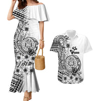 Ia Orana Tahiti Personalised Couples Matching Mermaid Dress and Hawaiian Shirt French Polynesia Hook Tattoo Special White Color LT9 White - Polynesian Pride
