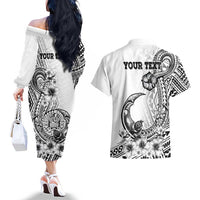 Ia Orana Tahiti Personalised Couples Matching Off The Shoulder Long Sleeve Dress and Hawaiian Shirt French Polynesia Hook Tattoo Special White Color LT9 - Polynesian Pride