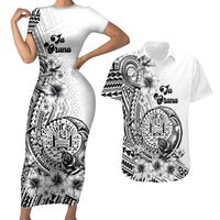 Ia Orana Tahiti Personalised Couples Matching Short Sleeve Bodycon Dress and Hawaiian Shirt French Polynesia Hook Tattoo Special White Color LT9 White - Polynesian Pride