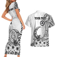 Ia Orana Tahiti Personalised Couples Matching Short Sleeve Bodycon Dress and Hawaiian Shirt French Polynesia Hook Tattoo Special White Color LT9 - Polynesian Pride