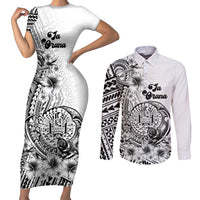 Ia Orana Tahiti Personalised Couples Matching Short Sleeve Bodycon Dress and Long Sleeve Button Shirt French Polynesia Hook Tattoo Special White Color LT9 White - Polynesian Pride