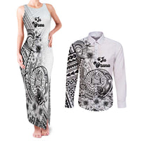 Ia Orana Tahiti Personalised Couples Matching Tank Maxi Dress and Long Sleeve Button Shirt French Polynesia Hook Tattoo Special White Color LT9 White - Polynesian Pride