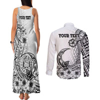 Ia Orana Tahiti Personalised Couples Matching Tank Maxi Dress and Long Sleeve Button Shirt French Polynesia Hook Tattoo Special White Color LT9 - Polynesian Pride