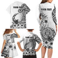 Ia Orana Tahiti Personalised Family Matching Long Sleeve Bodycon Dress and Hawaiian Shirt French Polynesia Hook Tattoo Special White Color LT9 - Polynesian Pride