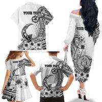 Ia Orana Tahiti Personalised Family Matching Off Shoulder Long Sleeve Dress and Hawaiian Shirt French Polynesia Hook Tattoo Special White Color LT9 - Polynesian Pride