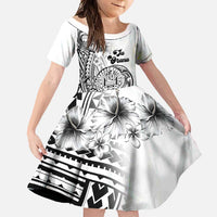 Ia Orana Tahiti Personalised Family Matching Off Shoulder Maxi Dress and Hawaiian Shirt French Polynesia Hook Tattoo Special White Color LT9 Daughter's Dress White - Polynesian Pride