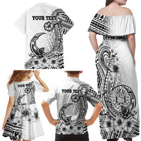 Ia Orana Tahiti Personalised Family Matching Off Shoulder Maxi Dress and Hawaiian Shirt French Polynesia Hook Tattoo Special White Color LT9 - Polynesian Pride