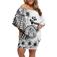 Ia Orana Tahiti Personalised Family Matching Off Shoulder Short Dress and Hawaiian Shirt French Polynesia Hook Tattoo Special White Color LT9 Mom's Dress White - Polynesian Pride