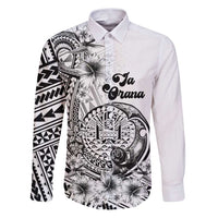 Ia Orana Tahiti Personalised Family Matching Puletasi Dress and Hawaiian Shirt French Polynesia Hook Tattoo Special White Color LT9 Dad's Shirt - Long Sleeve White - Polynesian Pride