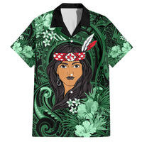 New Zealand Custom Women's Day Family Matching Off Shoulder Maxi Dress and Hawaiian Shirt Maori Girl Feathers of Hope - Green LT9 Dad's Shirt - Short Sleeve Green - Polynesian Pride