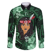 New Zealand Custom Women's Day Family Matching Summer Maxi Dress and Hawaiian Shirt Maori Girl Feathers of Hope - Green LT9 Dad's Shirt - Long Sleeve Green - Polynesian Pride
