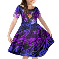 New Zealand Custom Women's Day Family Matching Tank Maxi Dress and Hawaiian Shirt Maori Girl Feathers of Hope - Purple LT9 Daughter's Dress Purple - Polynesian Pride