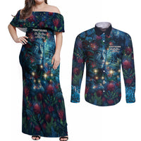 New Zealand Matariki Pohutukawa Couples Matching Off Shoulder Maxi Dress and Long Sleeve Button Shirt Te Mauri te Ora LT9 Art - Polynesian Pride
