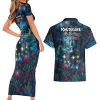 New Zealand Matariki Pohutukawa Couples Matching Short Sleeve Bodycon Dress and Hawaiian Shirt Te Mauri te Ora LT9 - Polynesian Pride