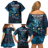 New Zealand Matariki Pohutukawa Family Matching Off Shoulder Short Dress and Hawaiian Shirt Te Mauri te Ora LT9 - Polynesian Pride