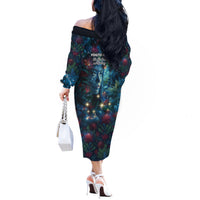 New Zealand Matariki Pohutukawa Off The Shoulder Long Sleeve Dress Te Mauri te Ora LT9 - Polynesian Pride