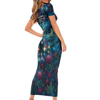 New Zealand Matariki Pohutukawa Short Sleeve Bodycon Dress Te Mauri te Ora LT9 - Polynesian Pride