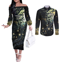 New Zealand Matariki Tupuarangi Couples Matching Off The Shoulder Long Sleeve Dress and Long Sleeve Button Shirt Ng Kai o te Rangi LT9 Art - Polynesian Pride