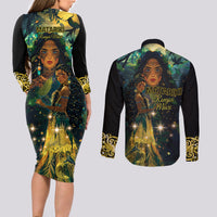 New Zealand Matariki Couples Matching Long Sleeve Bodycon Dress and Long Sleeve Button Shirt Rongo Mori Wellbeing and Good Luck LT9 - Polynesian Pride