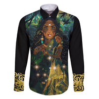 New Zealand Matariki Family Matching Off Shoulder Short Dress and Hawaiian Shirt Rongo Mori Wellbeing and Good Luck LT9 Dad's Shirt - Long Sleeve Art - Polynesian Pride
