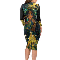 New Zealand Matariki Long Sleeve Bodycon Dress Rongo Mori Wellbeing and Good Luck LT9 - Polynesian Pride