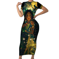 New Zealand Matariki Short Sleeve Bodycon Dress Rongo Mori Wellbeing and Good Luck LT9 Long Dress Art - Polynesian Pride